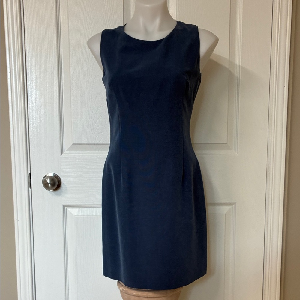 Vintage Fleur Bleue Sleeveless Blue Mini Sheath Dress; Linen Blend; Size: 2